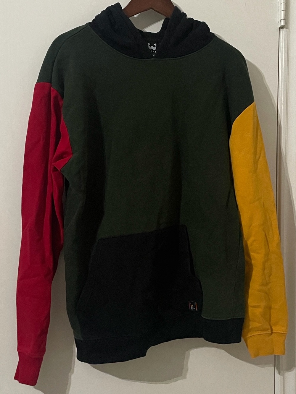 WXYZ Mfg. Co. Colorblock Hoodie Olive Green Yellow Red Black Size Large